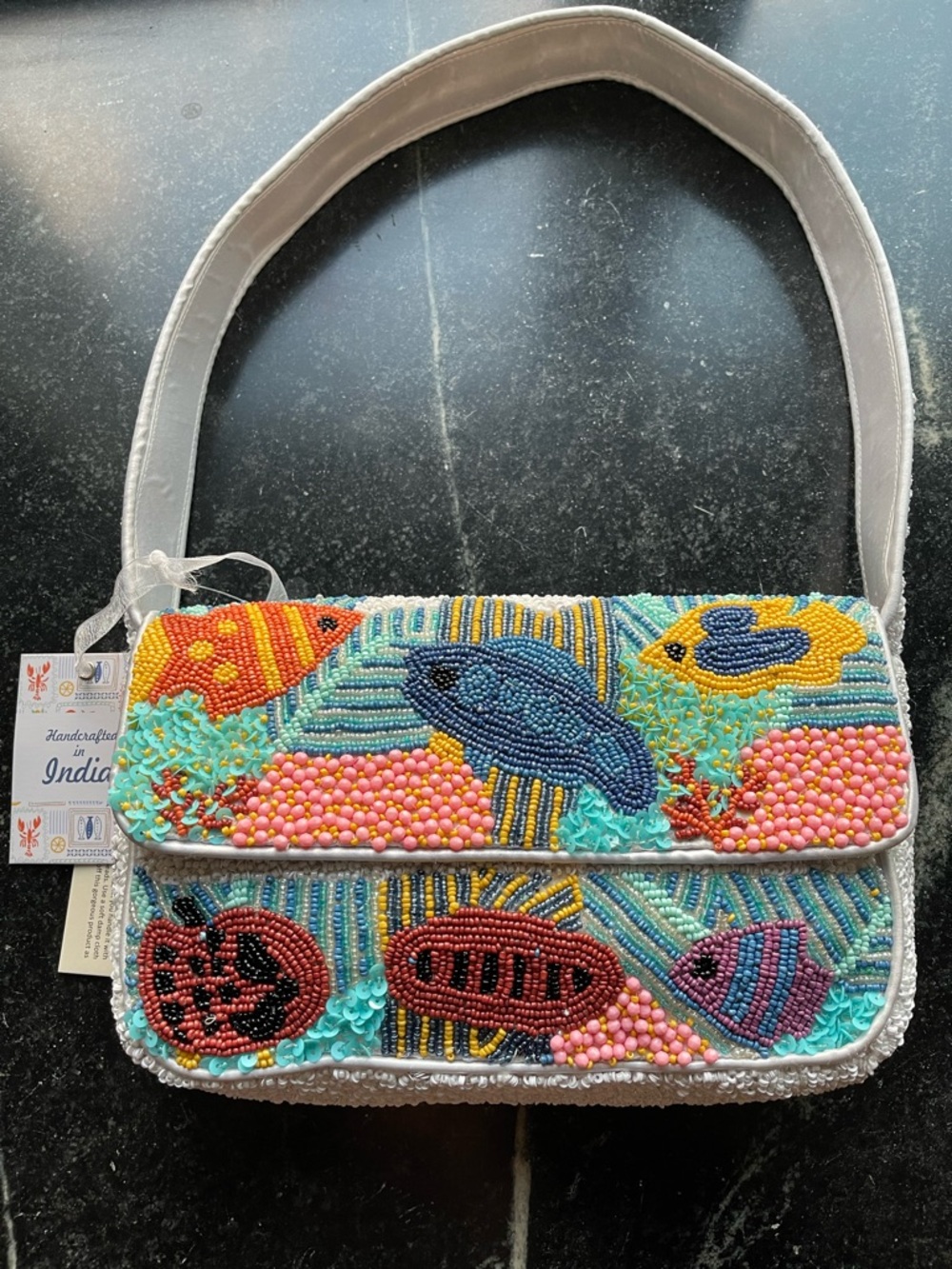 NEW Viral Handcrafted Beaded Multicolor Fish Motif Bag